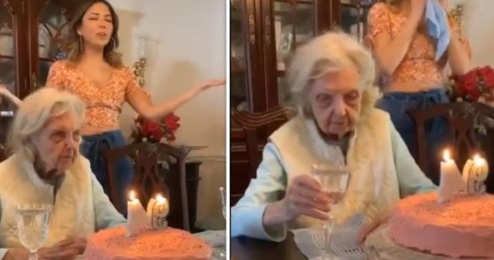 Oma reageert nogal ‘morbide’ op taart en happy birthday