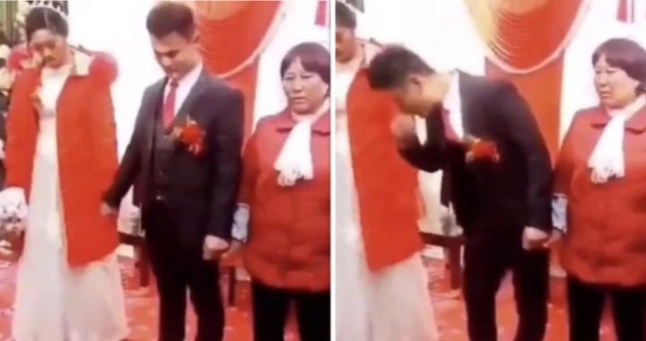 Bruidegom lanceert lekkere snotraket tijdens huwelijksplechtigheid