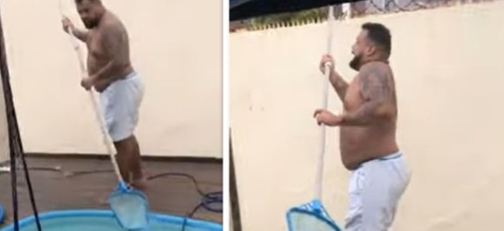 Man krijgt elektrisch schokje tijdens reinigen zwembad