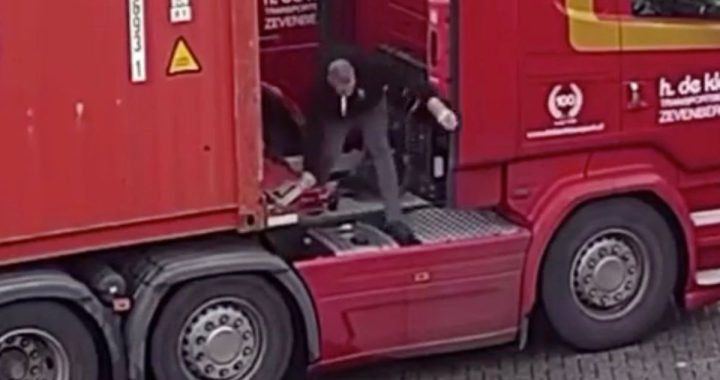 Trucker komt best wel op bijzondere manier van zijn vrachtwagen